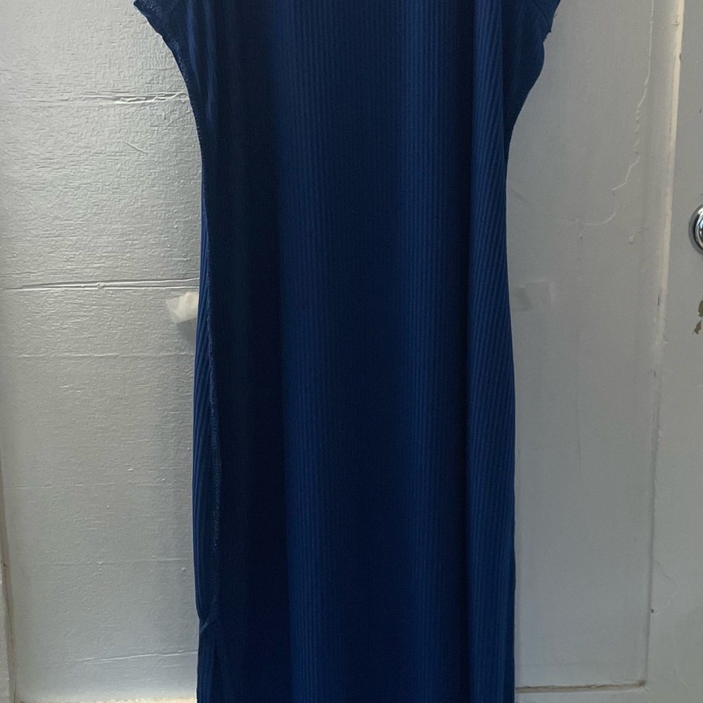 just be Royal Blue Ribbed Cap-Sleeve Maxi Dress
